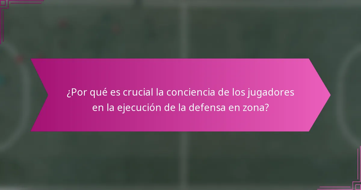 ¿Por qué es crucial la conciencia de los jugadores en la ejecución de la defensa en zona?